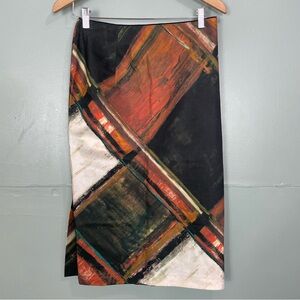 Lafayette 148 New York Revelin Pencil Skirt in Burgundy Abstract Patter Size 4